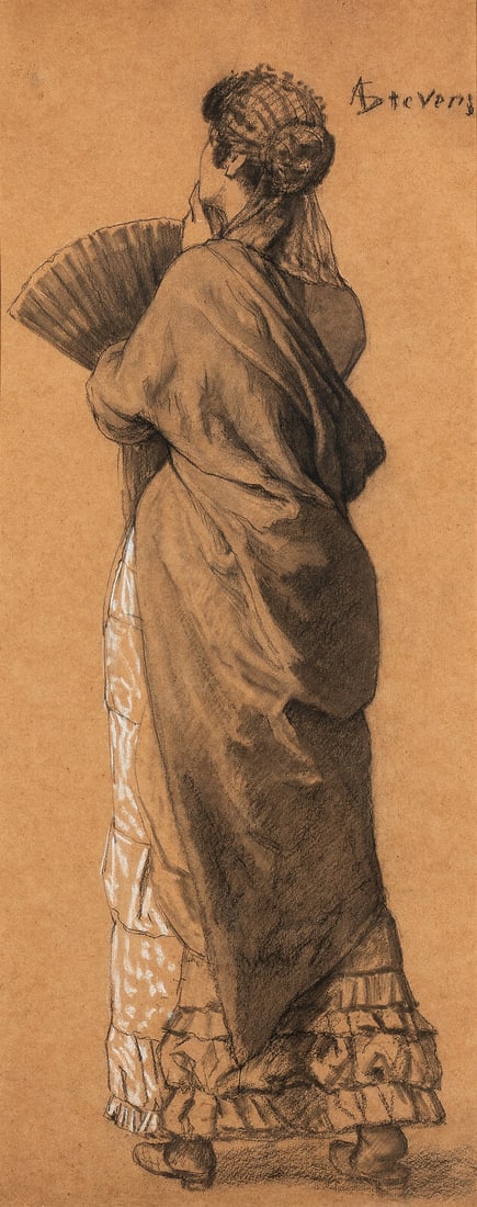 Attributed to Alfred Stevens (Belgian, 1823–1906) Dame à l'Éventail (1 of 3)
