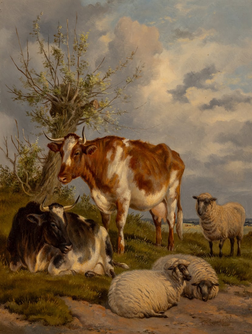 Thomas Sidney Cooper (British, 1803–1902) Sheep and Cattle Resting in a Meadow (1 of 3)