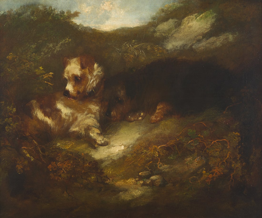 Attributed to George Armfield (British, born c. 1808–1893) Two Dogs, Gone to Earth (1 of 3)