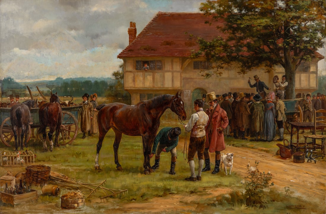 George Goodwin Kilburne (British, 1839–1924) The Sale of the Squire's Goods, 1895: George Goodwin Kilburne (British, 1839–1924) The Sale of the Squire's Goods, 1895 oil on canvas signed G. GOODWIN KILBURNE and dated (lower right) 24 x 36 in. Property from the Estate of Audrey 