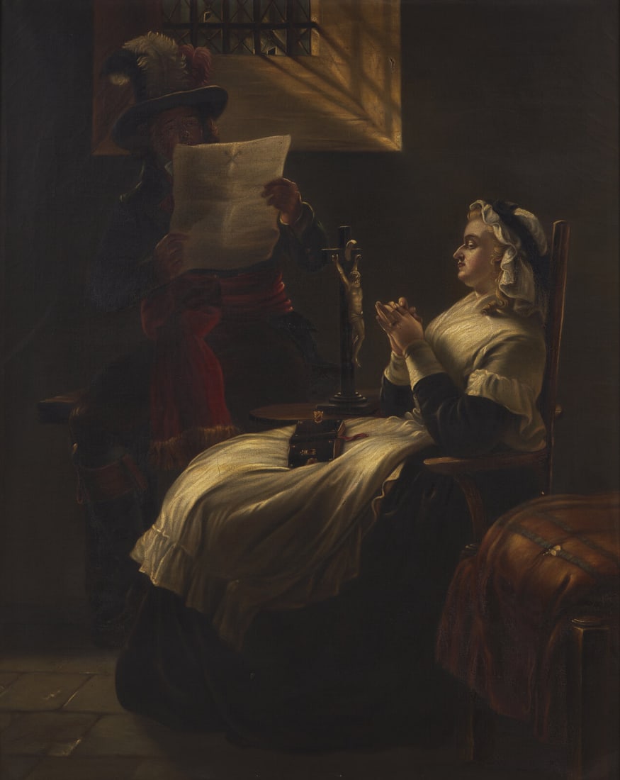 After Edward Matthew Ward (British, 1816–1879) Marie Antoinette Listening to the Act of: After Edward Matthew Ward (British, 1816–1879) Marie Antoinette Listening to the Act of Accusation, the Day before Her Trial, after 1859 oil on canvas 36 7/8 x 29 5/8 in. Sold by Order of the Bo