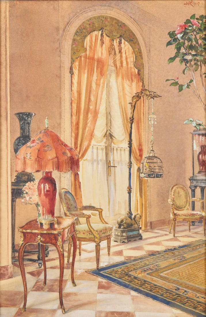 William Bruce Ellis Ranken (Scottish, 1881–1941) Interior Scene with Bird, 1917 (1 of 3)