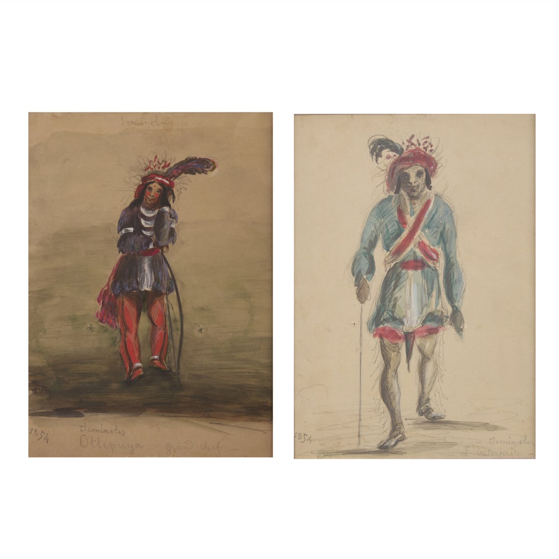 American School, 19th Century A Pair of Seminole Drawings, 1854 (1 of 7)