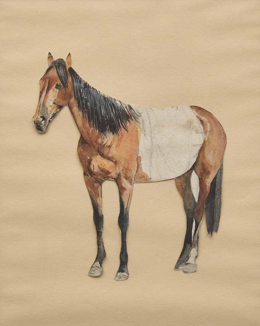 Edward Borein (American, 1972–1945) Bay Horse: Edward Borein (American, 1972–1945) Bay Horse watercolor on paper laid to paper 18 x 14 in. This lot is located in Philadelphia. Lot Note: The watercolor Bay Horse is an unfinished work cut out 