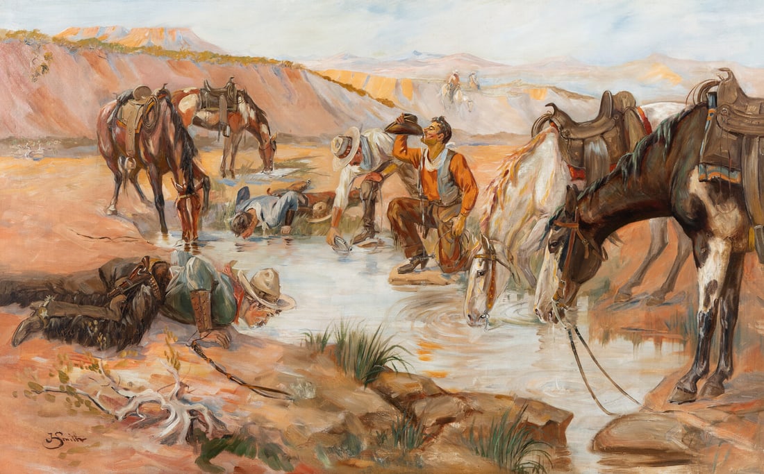 Jerome Howard Smith (American, 1861–1941) Pit Stop at the Watering Hole (1 of 3)