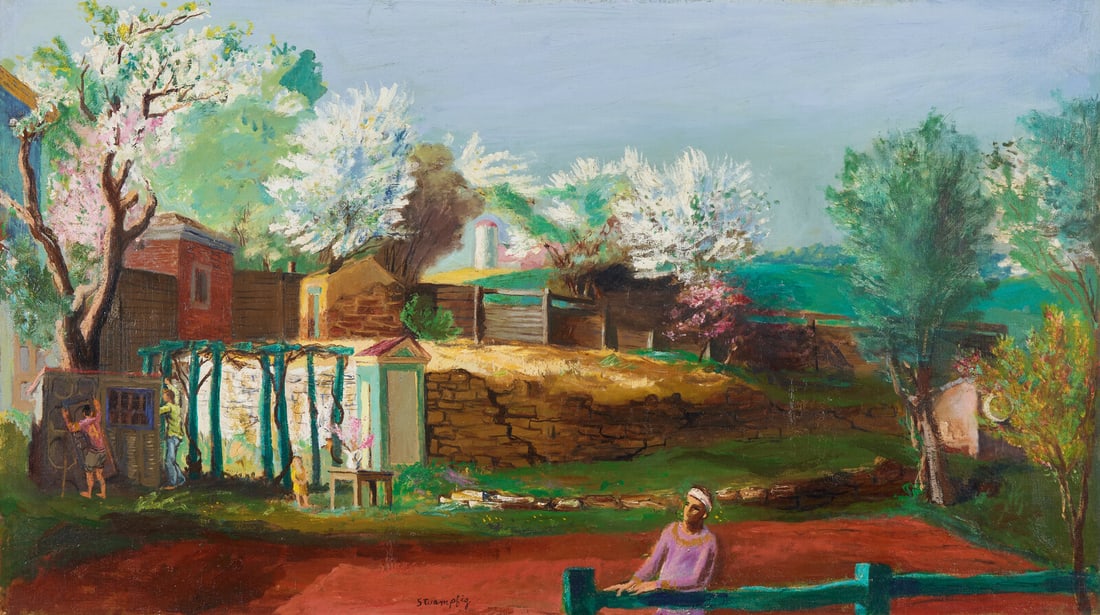 Walter Stuempfig (American, 1914–1970) Collegeville Farm: Walter Stuempfig (American, 1914–1970) Collegeville Farm oil on canvas laid to board signed Stuempfig (lower center) 23 x 41 in. This lot is located in Philadelphia.