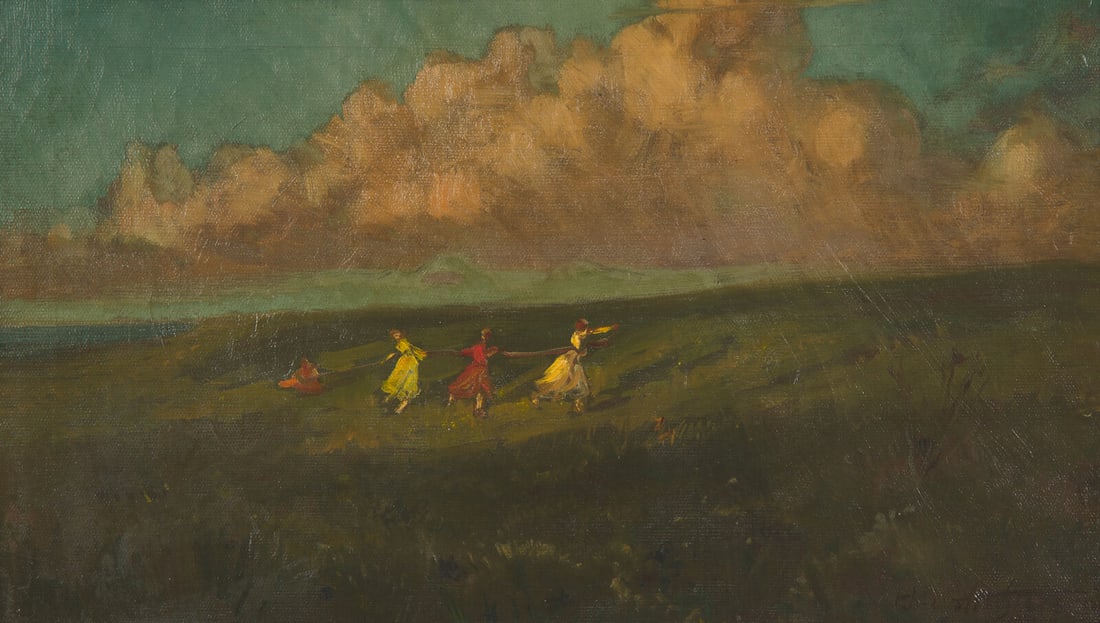 Charles Walter Stetson (American, 1858–1911) Snapping the Whip, 1899: Charles Walter Stetson (American, 1858–1911) Snapping the Whip, 1899 oil on canvas signed Chas. W. Stetson (lower right); signed, titled, and dated (on the reverse) 12 x 20 in. Property from the