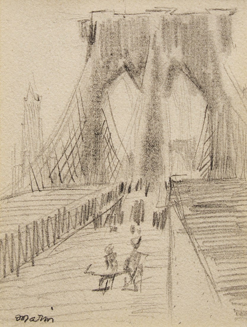 John Marin (American, 1870–1953) Brooklyn Bridge: John Marin (American, 1870–1953) Brooklyn Bridge pencil on paper signed Marin (lower left) 5 x 3 3/4 in. Property from Private Collection, Chicago, Illinois This lot is located in Philadelphia.