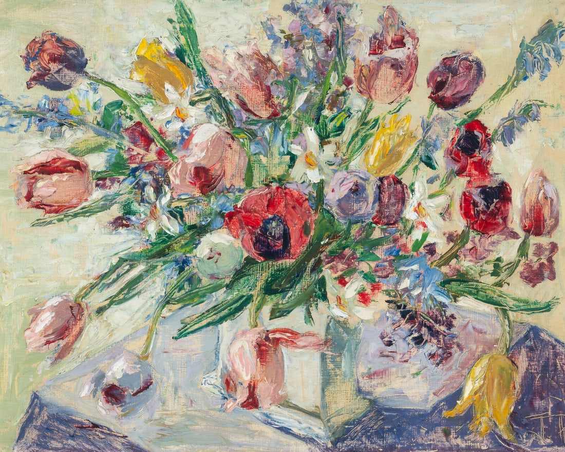 British School, early 20th Century Still Life with Tulips: British School, early 20th Century Still Life with Tulips oil on canvas 16 3/4 x 21 1/4 in. Property from a Private Collector This lot is located in Chicago. Provenance: Wimbeldon Fine Art Ltd., Londo