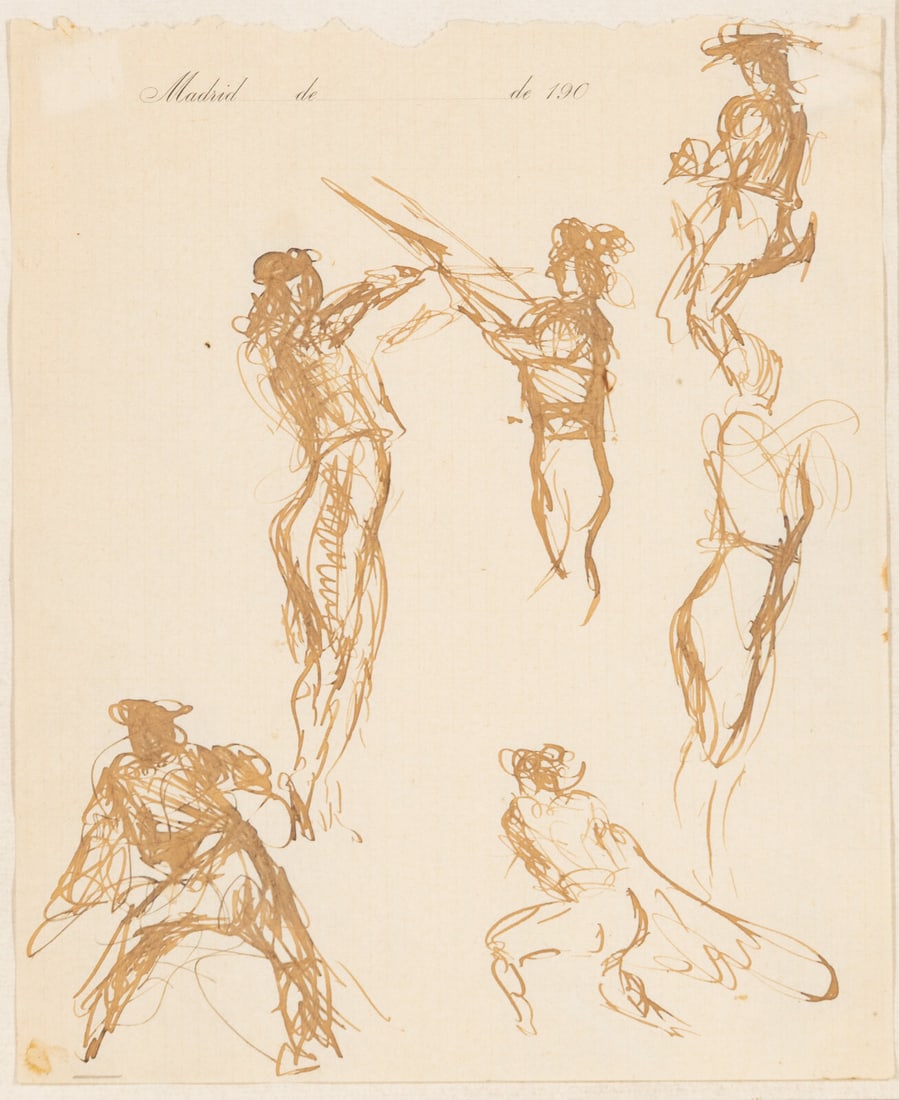 Robert Henri (American, 1865–1929) Studies of Toreadors, 1904: Robert Henri (American, 1865–1929) Studies of Toreadors, 1904 pen and ink on paper 12 x 9 5/8 in. This lot is located in Chicago. Provenance: Bernard Black Gallery, New York Estate of Ronald C. 