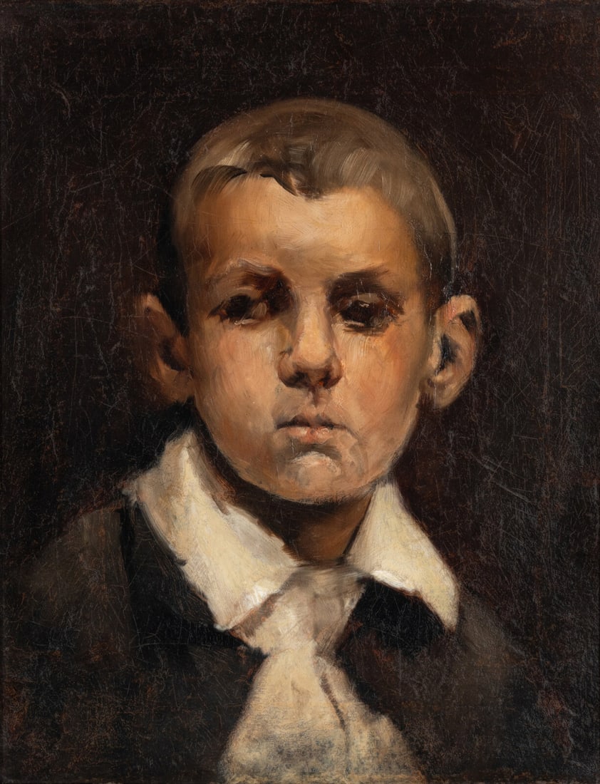Frank Duveneck (American, 1848–1919) Portrait Head of Young Boy: Frank Duveneck (American, 1848–1919) Portrait Head of Young Boy oil on canvas 14 x 17 1/4 in. Property from a Private Collection, Cincinnati, Ohio This lot is located in Chicago. Provenance: Sol