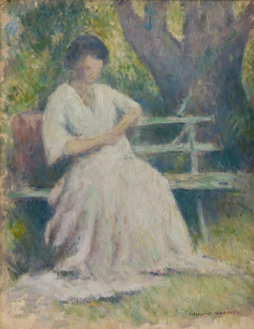 Edmund Greacen (American, 1876–1949) Reading on the Park Bench (1 of 3)