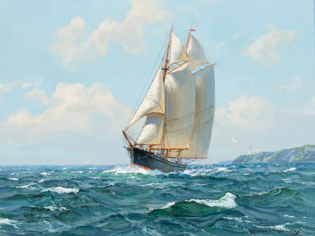Charles Vickery (American, 1913–1998) Ship Sailing off the Coast (1 of 3)