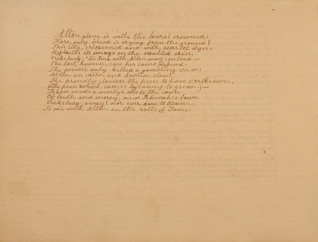 [African Americana] Poem Copied from The Liberator, Mentioning the Murder of Elijah Lovejoy, in a (1 of 5)