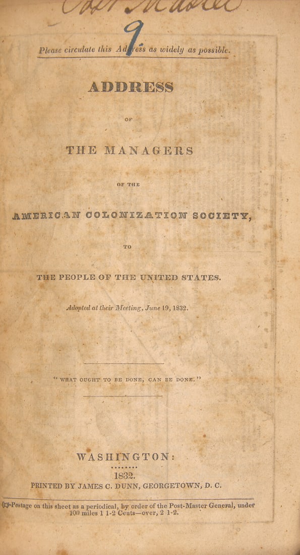 [African-Americana] An Official Public Appeal Aimed to Defend the American Colonization Society (1 of 3)