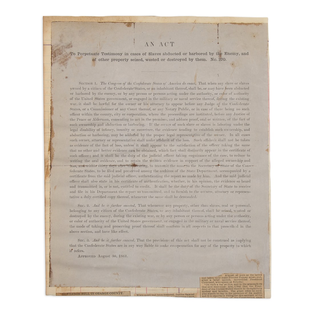[African-Americana] Broadside of a Confederate Congressional Act Relating to Slaves and Other (1 of 1)