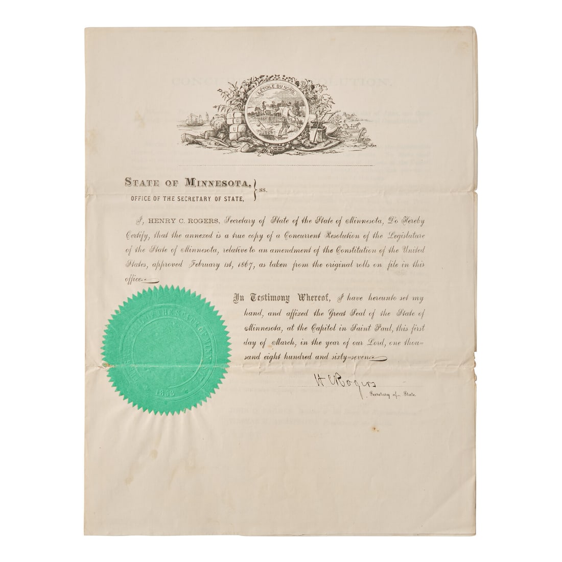 [African-Americana] (Fourteenth Amendment) The State of Minnesota Officially Certifies the (1 of 2)