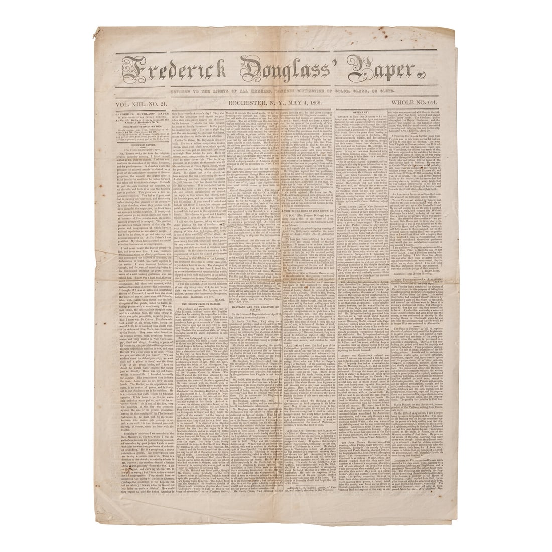 [African-Americana] Frederick Douglass' Paper, Devoted to the Rights of all Mankind, Without (1 of 1)