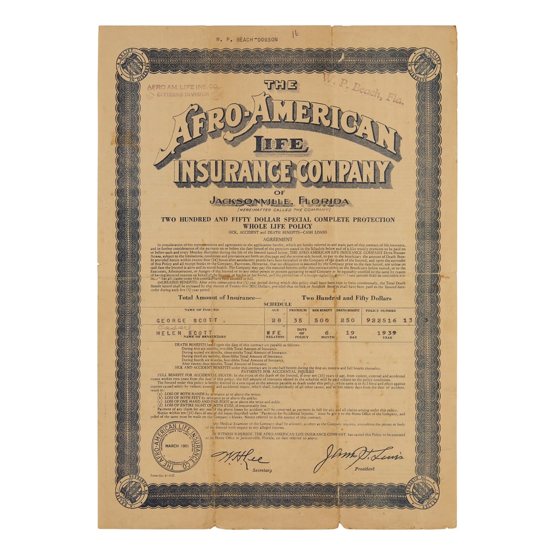 [African-Americana] Life Insurance Policy for a West Palm Beach Resident, Issued by One of the: [African-Americana] Life Insurance Policy for a West Palm Beach Resident, Issued by One of the Largest Black-Owned Businesses in the State The Afro-American Life Insurance Company of Jacksonville, Flo