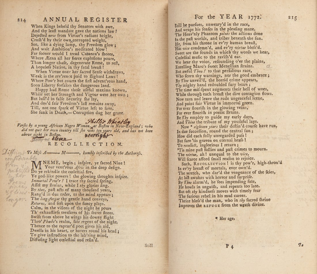 [African-Americana] [Wheatley, Phillis] The First Printed Appearance of Phillis Wheatley's Poem (1 of 3)