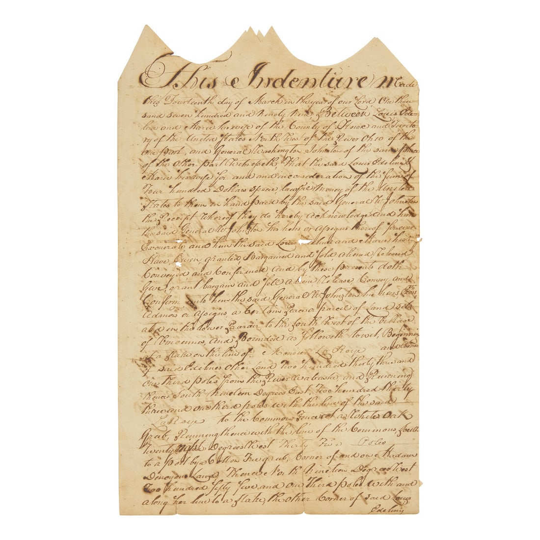 [American Frontier] An Early Northwest Territory Land Indenture Issued to General Washington (1 of 2)
