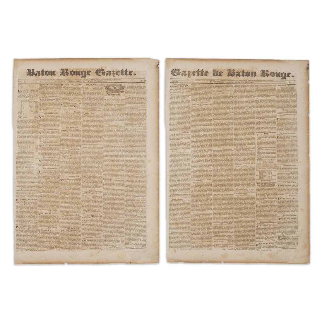 [American Newspapers] Bilingual Issue of the "Baton Rouge Gazette" (1 of 2)