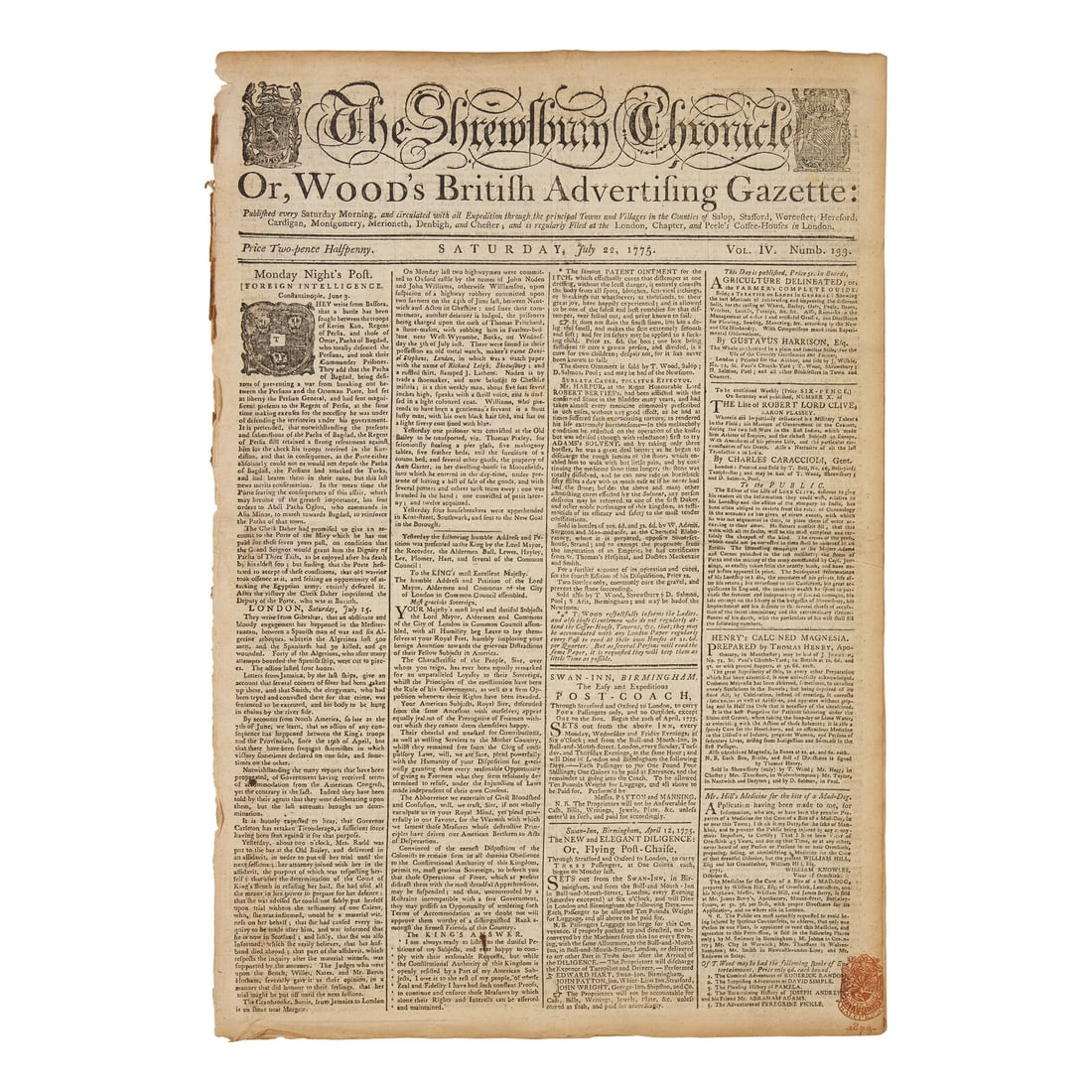 [American Revolution] English Printing of General Gage's Amnesty Proclamation of 1775, Plus (1 of 2)