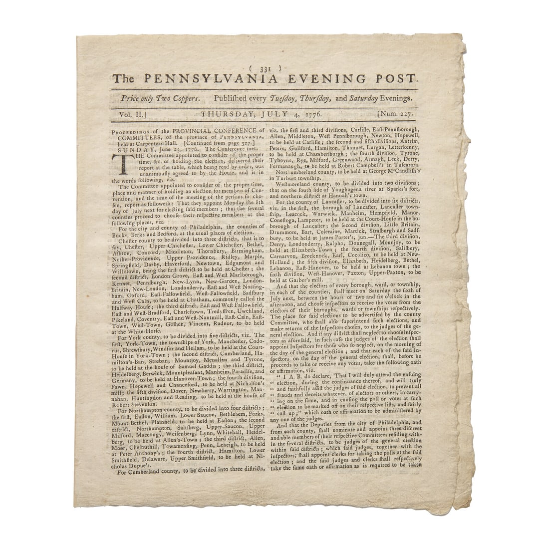 [American Revolution] Born in the USA: First Day of Printing in the United States, July 4, 1776! (1 of 1)