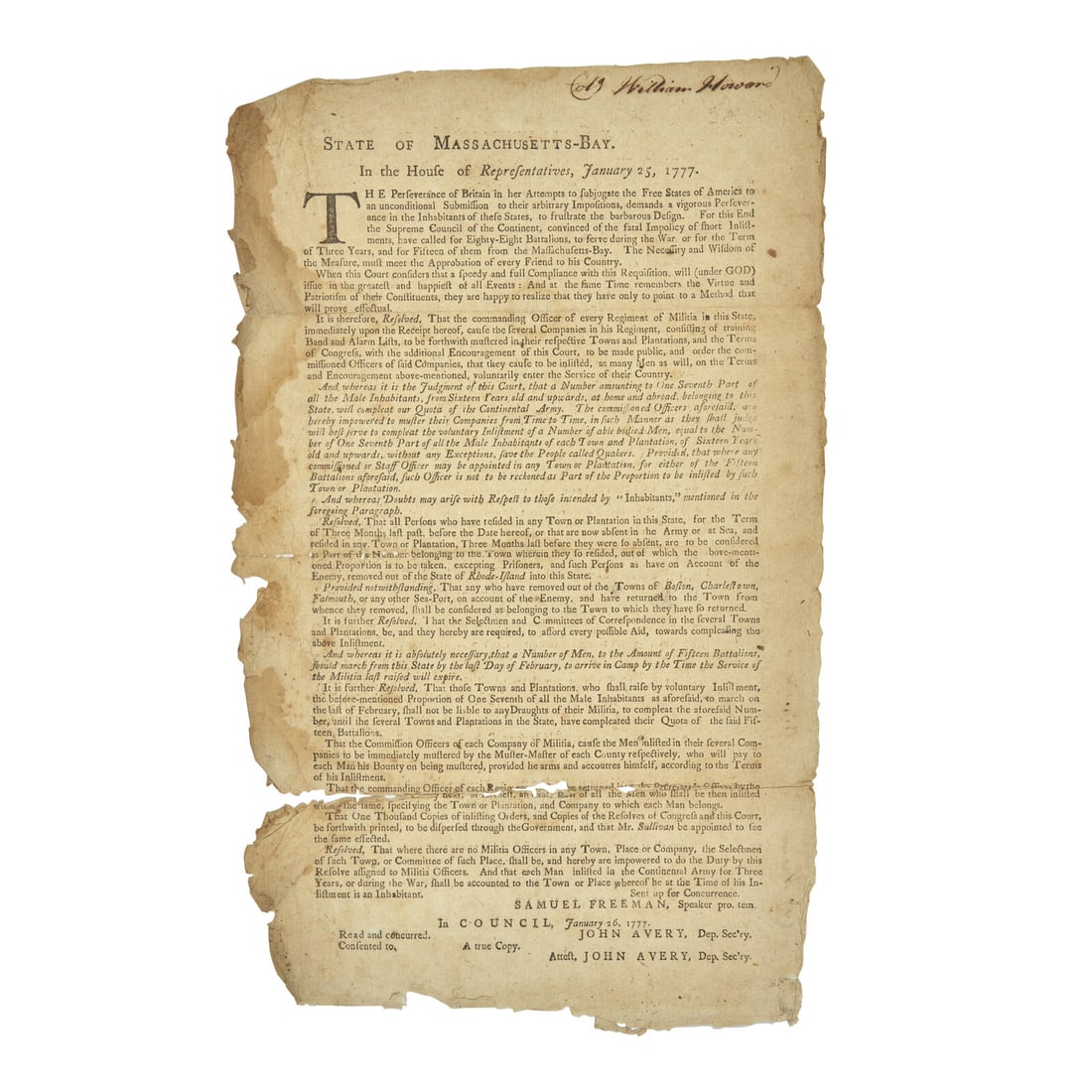[American Revolution] Printed Broadside: A Call to Arms for the Continental Army (1 of 2)