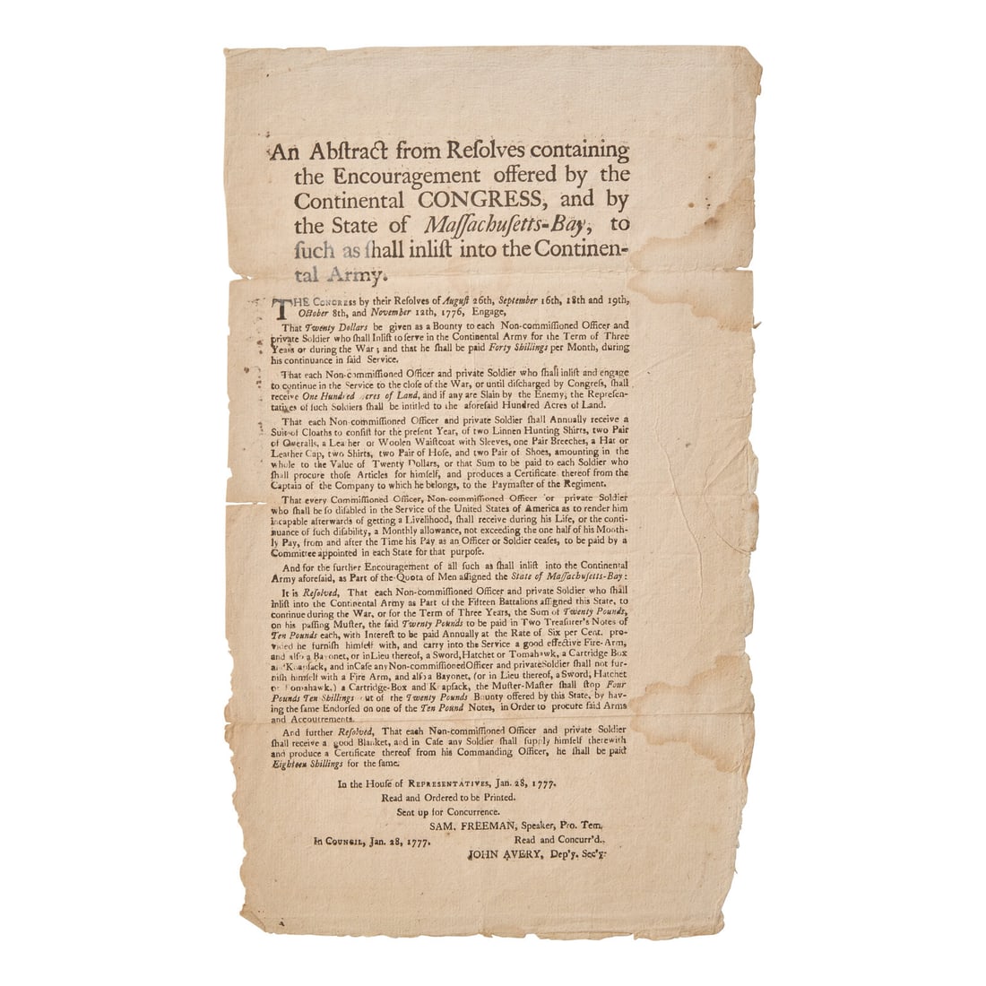 [American Revolution] A Rare and Early Continental Army Recruitment Poster (1 of 1)