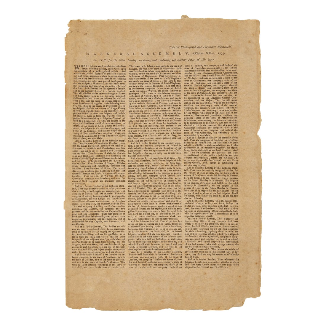 [American Revolution] A Scarce and Completely Untrimmed Revolutionary War Broadsheet Related to the (1 of 2)