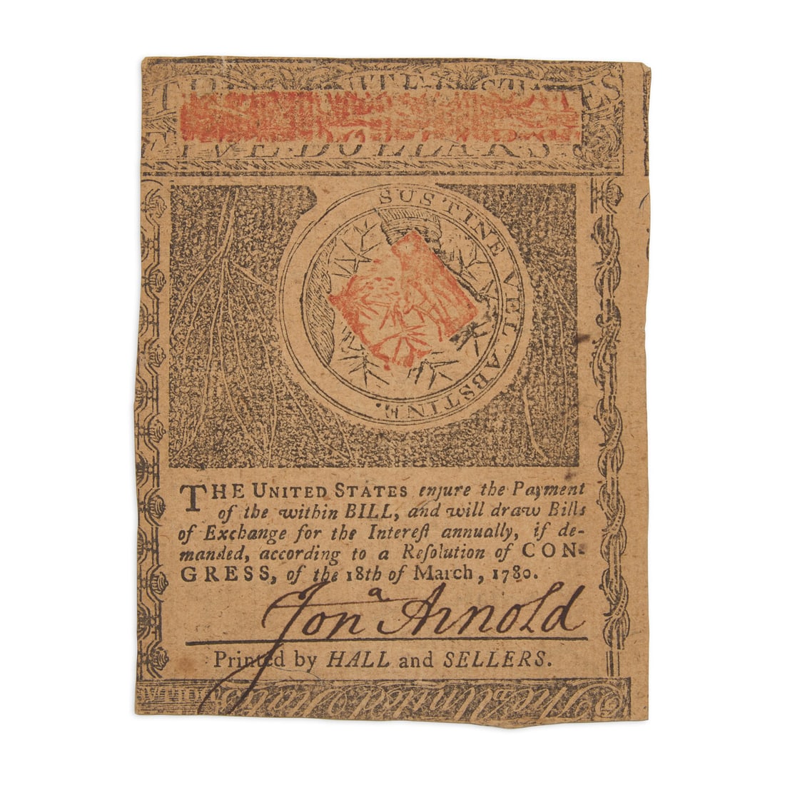 [American Revolution] Rhode Island Five-Dollar Note, Signed by a New England Physician and Statesman (1 of 2)