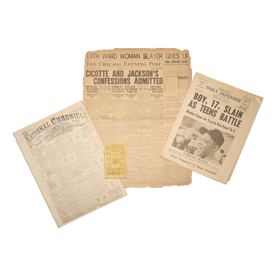 [Baseball] Group of 4 Periodicals Related to Baseball, Including an Early 19th Century Illustration: [Baseball] Group of 4 Periodicals Related to Baseball, Including an Early 19th Century Illustration of the Game and a Front-Page Image of Willie Mays in an African American Newspaper 1. The Gift of Fr