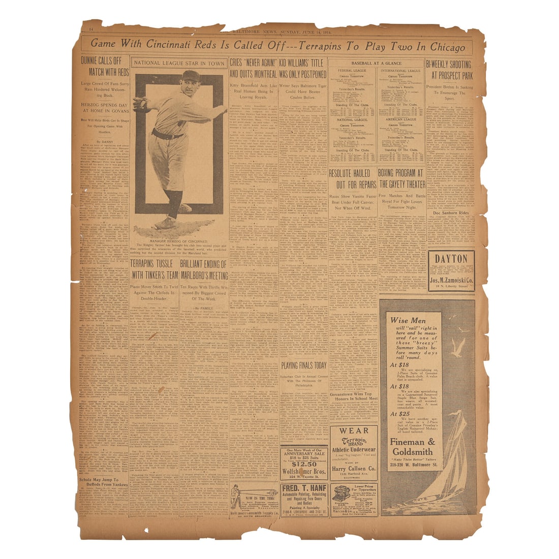 [Baseball] [Ruth, Babe] A Very Early Report Mentioning Ruth, then in the Minor Leagues Playing for (1 of 2)