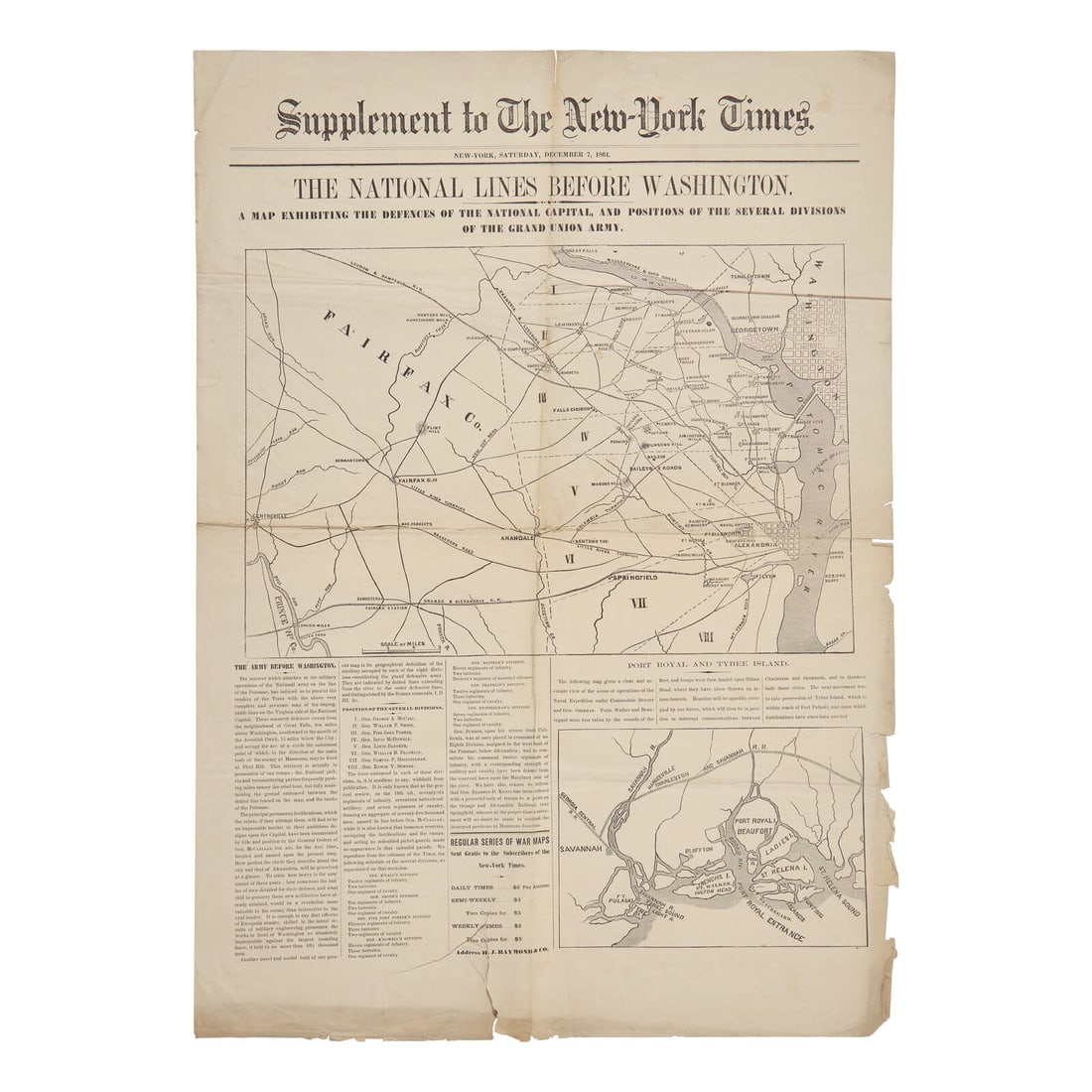 [Civil War] The National Lines Before Washington: Broadside Supplement to The New York Times (1 of 1)