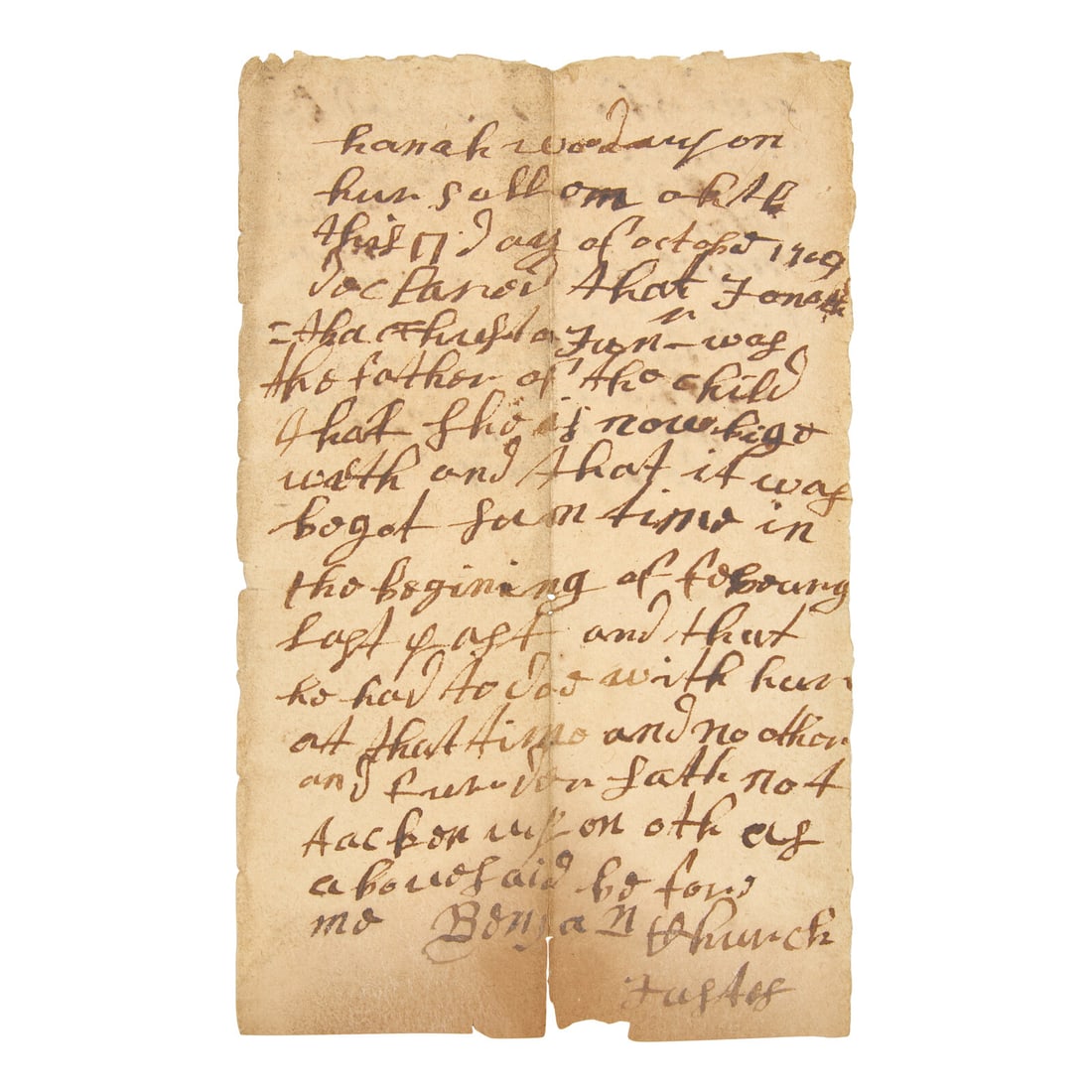 [Colonial America] Church, Benjamin. A Rare Autograph Document, Signed by Benjamin Church, America's (1 of 2)