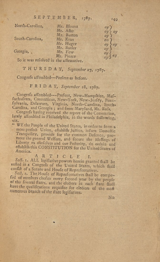 [Constitution] Printing of the Proposed Constitution in the Journals of Congress, Uncut and in (1 of 3)