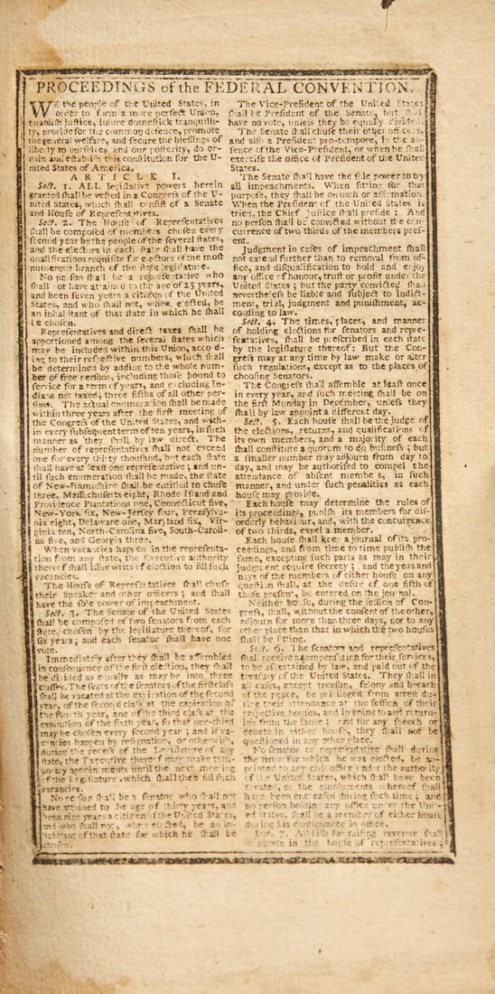 [Constitution] Full-Printing of the United States Constitution in Isaiah Thomas' Almanack, 1787 (1 of 2)
