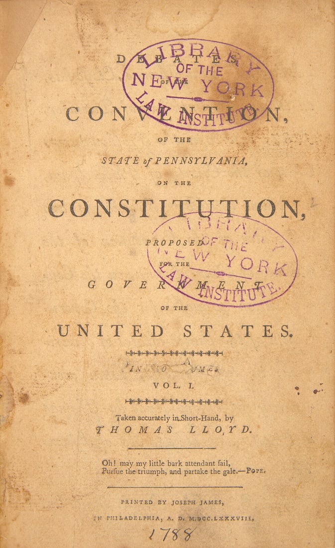 [Constitution] Rare First Edition of this Pamphlet Published in Support of the Constitution's (1 of 2)