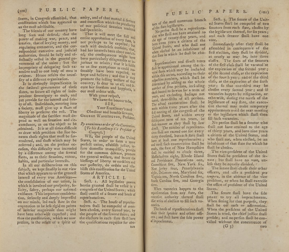 [Constitution] A Scarce and Early English Printing of the United States Constitution in The New (1 of 3)