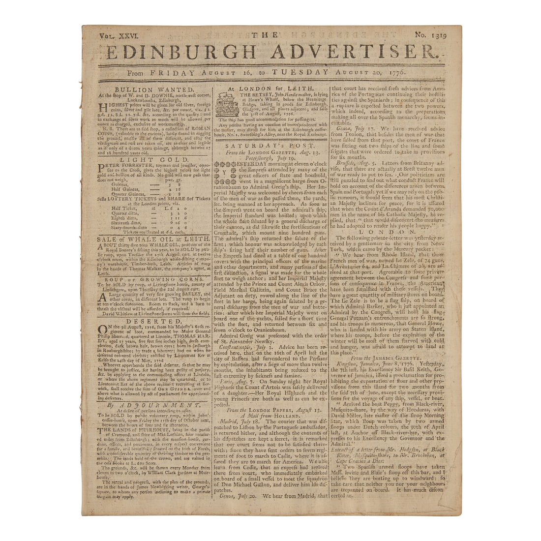 [Declaration of Independence] The First Scottish Printing of the Declaration of Independence (1 of 2)