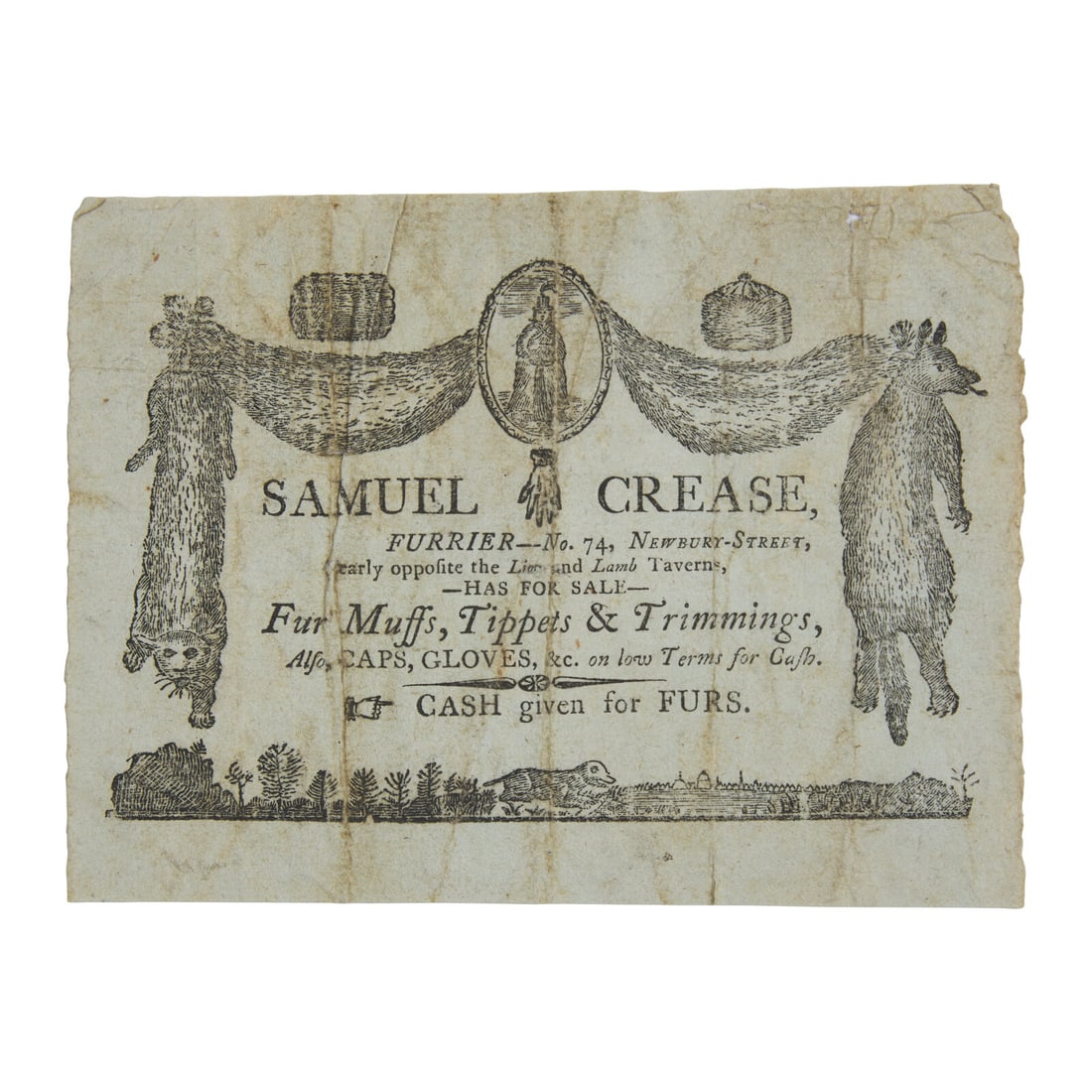 [Early American Trades] Early Printed Boston Furrier Trade Card (1 of 1)