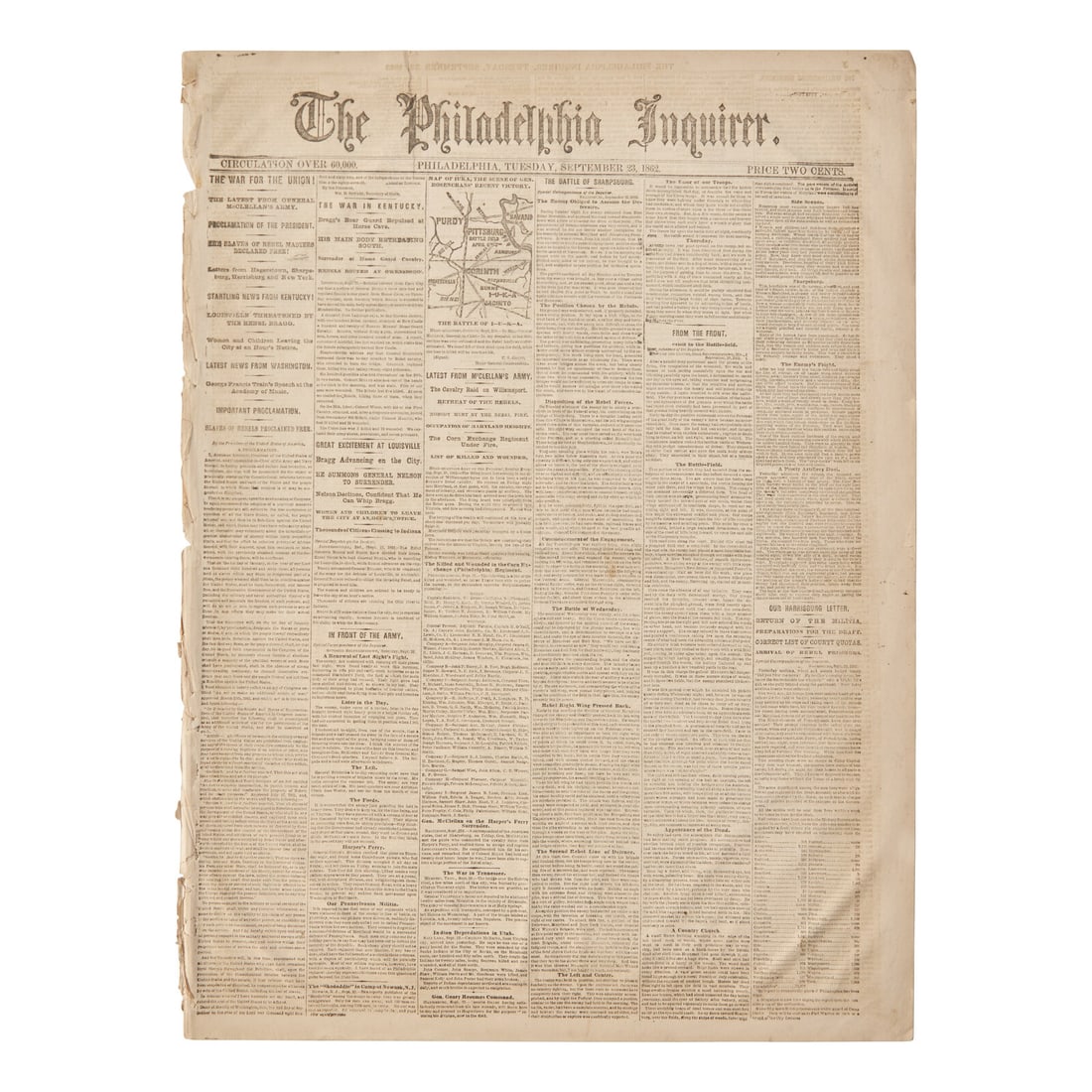 [Emancipation Proclamation] "Slaves of Rebels Proclaimed Free": Front-Page Printing of Lincoln's (1 of 1)
