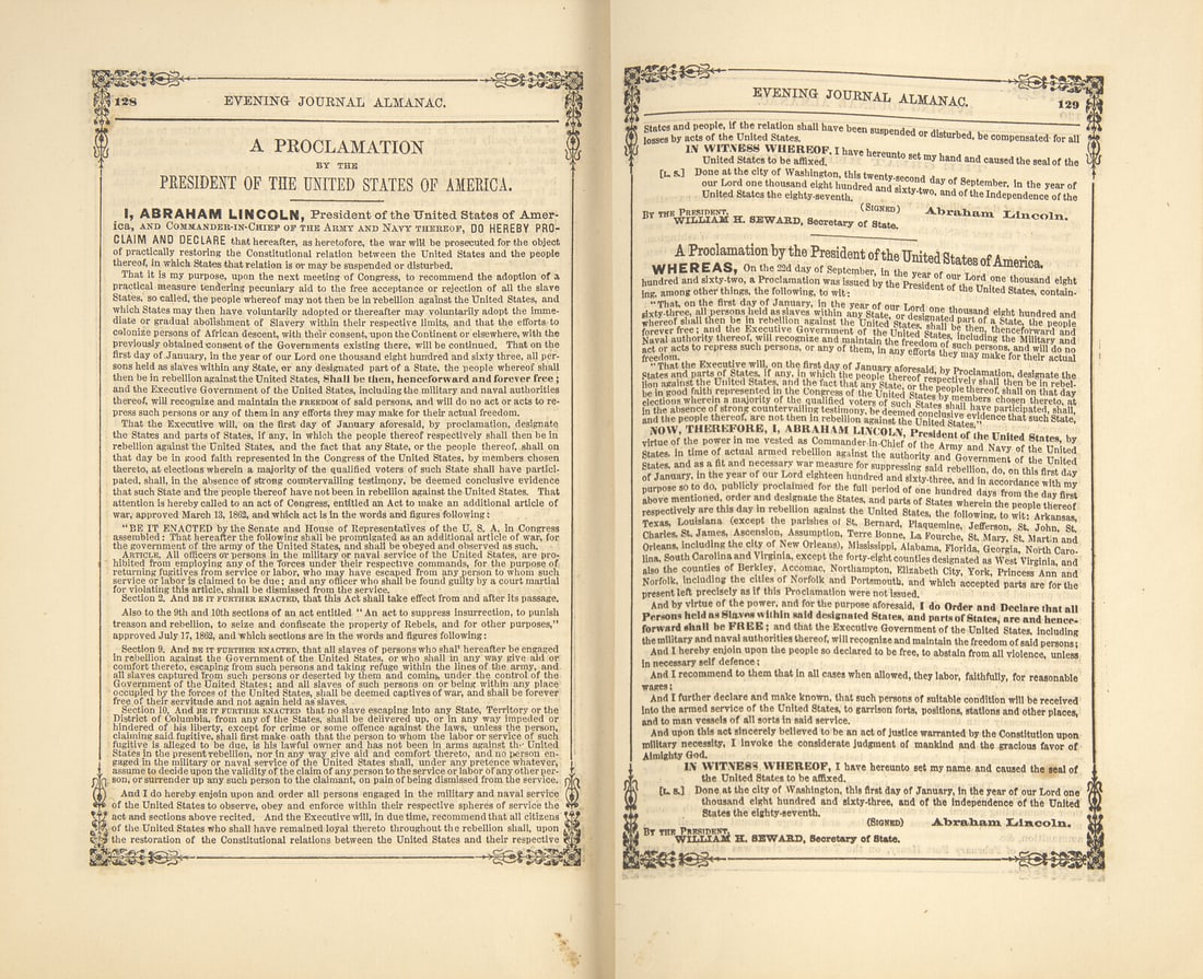 [Emancipation Proclamation] The Preliminary and Final Emancipation Proclamation, in "The Evening (1 of 2)