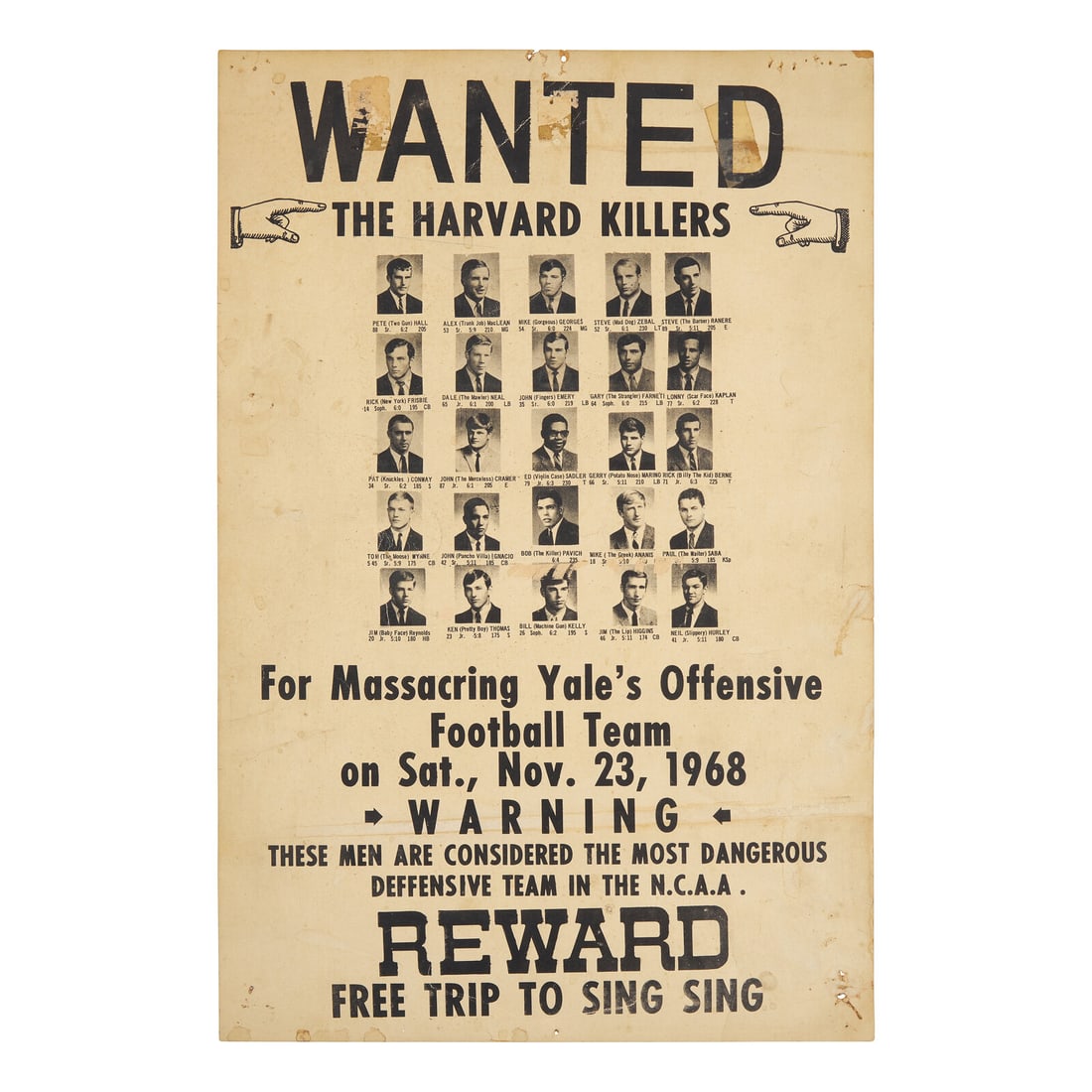 [Football] "Harvard Beats Yale 29-29": Mock Wanted Poster for The Famous 1968 Harvard v. Yale (1 of 3)