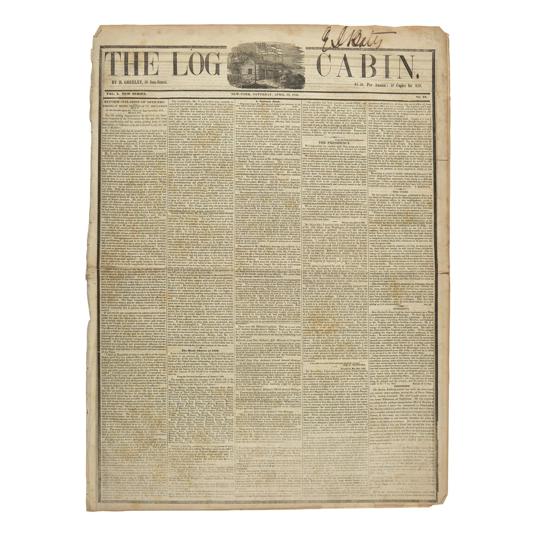 [Harrison, William Henry] The Death of American President William Henry Harrison is Announced in his (1 of 2)