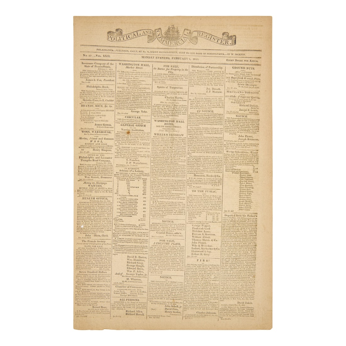 [Jackson, Andrew] Group of 2 Newspapers, Reporting on Jackson's Victory Over the British at New (1 of 2)