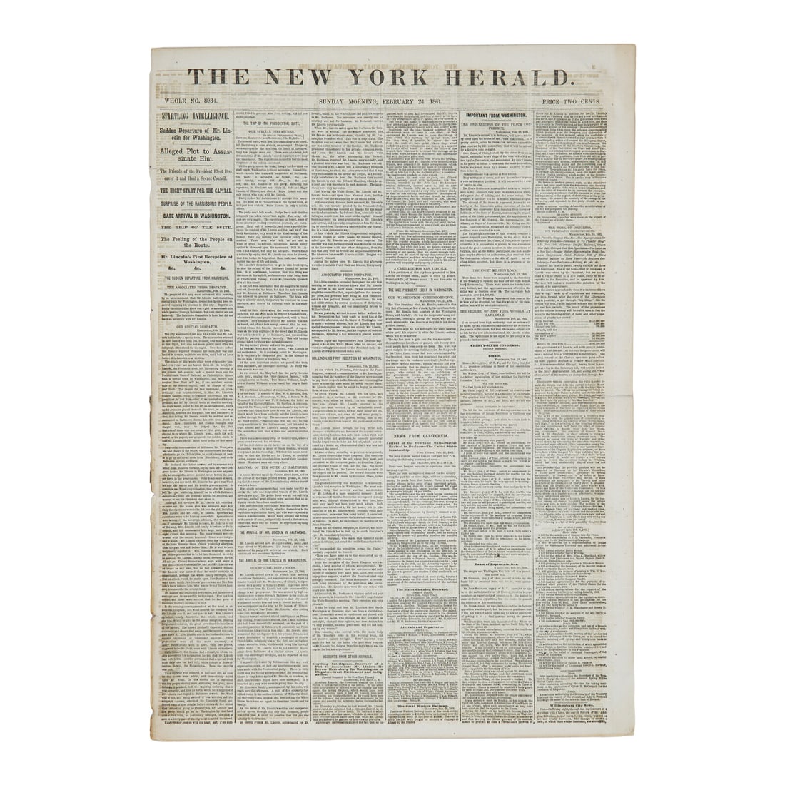 [Lincoln, Abraham]. The First Conspiracy to Assassinate Abraham Lincoln, Breaking News in The New (1 of 1)