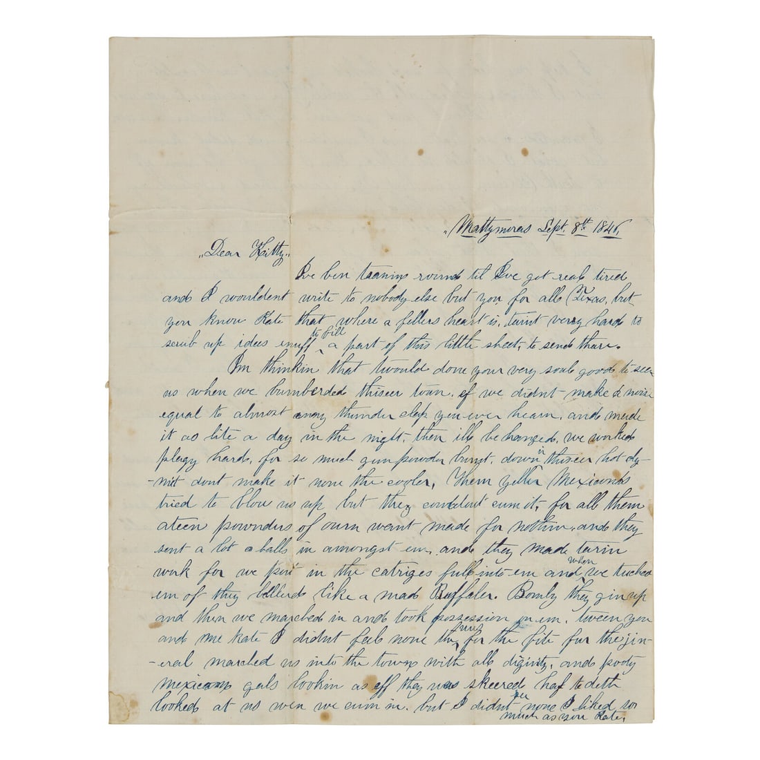 [Mexican-American War] A U.S. Soldier Writes to His Love Interest Following the March on Matamoros (1 of 3)