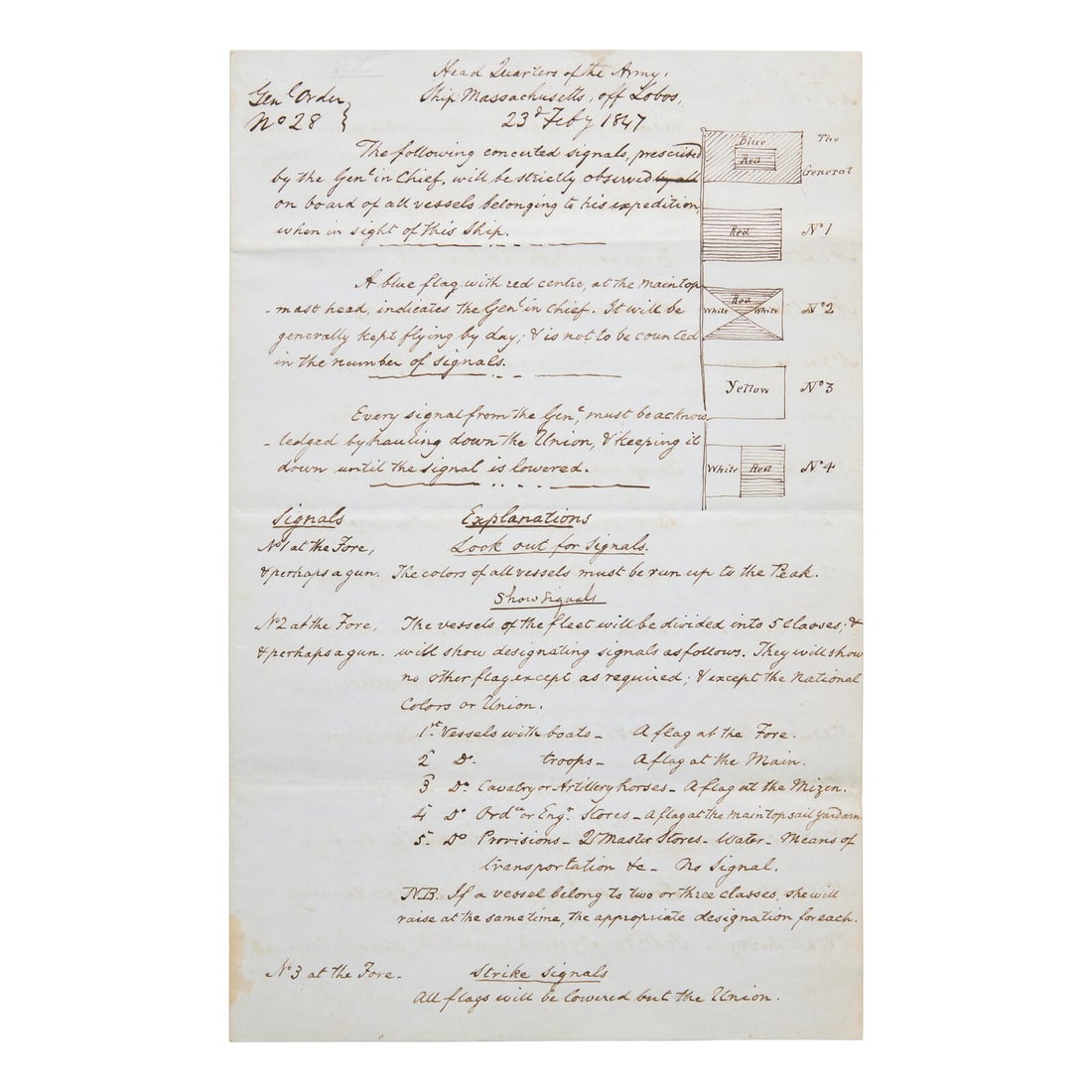 [Mexican-American War] Contemporary Manuscript Naval Document of Instructions for the First (1 of 2)
